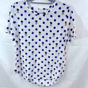 Equipment silk round neck short sleeve shirt white with blue dots flowers det